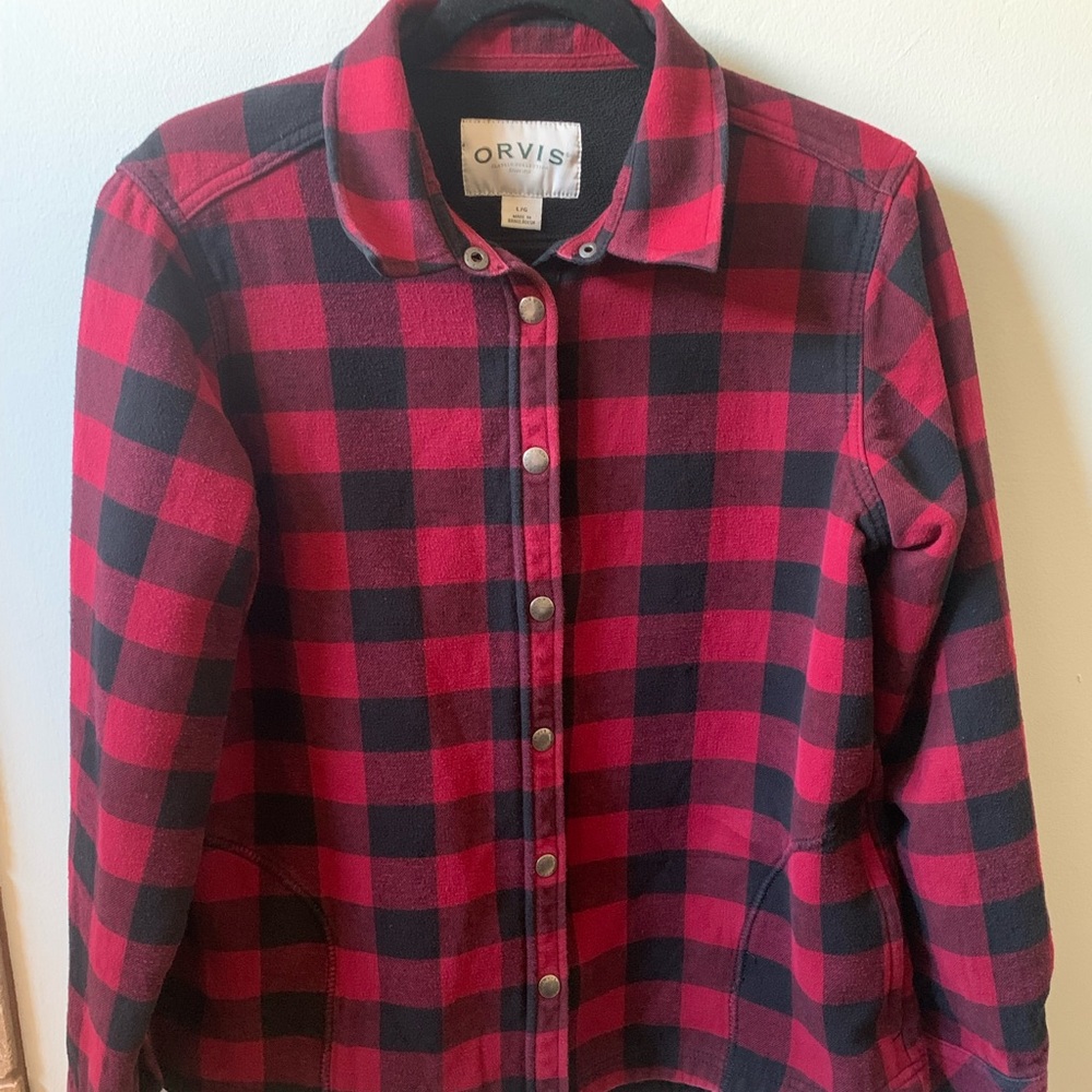 Orvis Womens black and red flannel. Size L